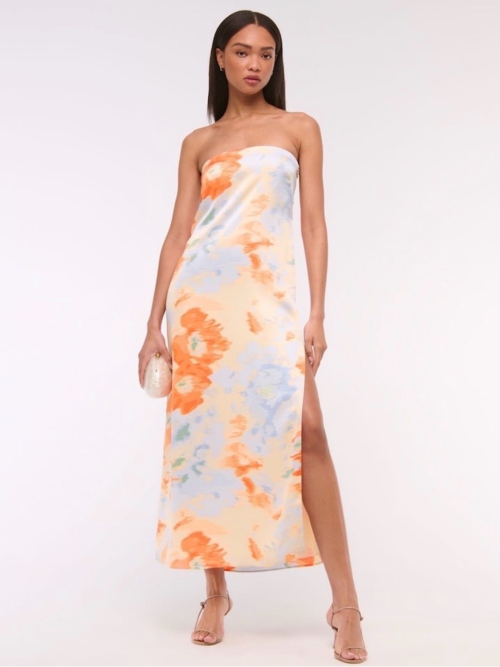 Abercrombie & Fitch Floral-Swash Maxi Dress in Orange, Blue and Cream